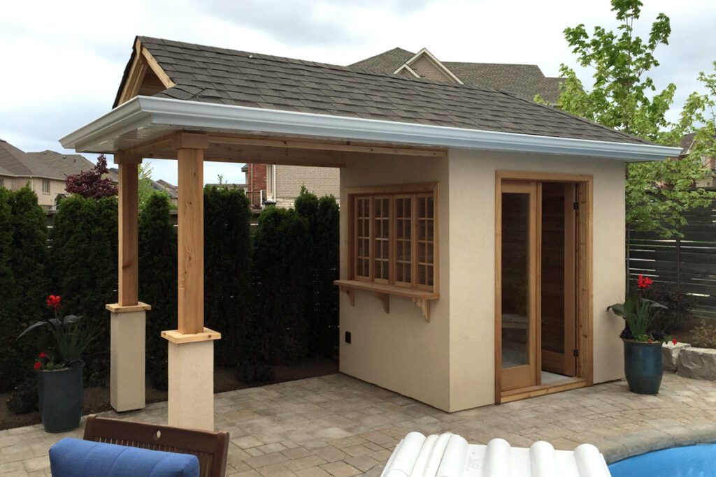 Stucco and cedar posts